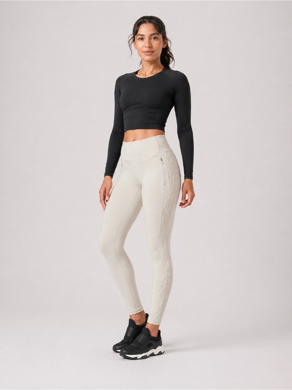 Athleta Women S Fleece Lined Leggings Peak Hybrid Tight Taupe Hiking Running